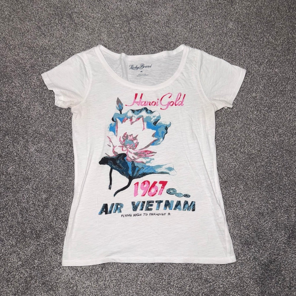 Lucky Brand Women's White Crewneck Short Sleeve Top - 100% Cotton - Size Medium